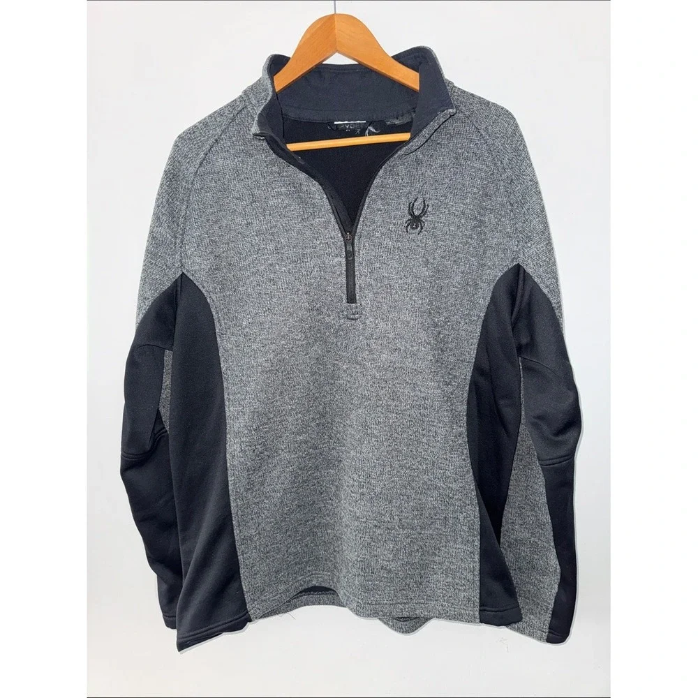 Spyder‎ Men's Outbound Quarter-Zip Midweight Core Sweater Fleece Gray Black-XL